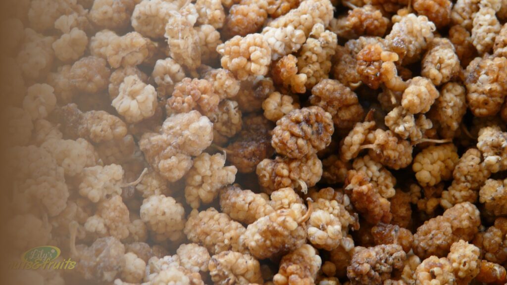 Fresh dried mulberries showing the dried mulberries benefits of an iron and vitamin C-rich snack